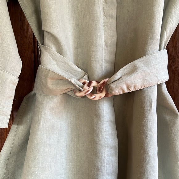 Zara Green Sage Green Linen Belt Wrap Dress Sz S - Picture 3 of 5